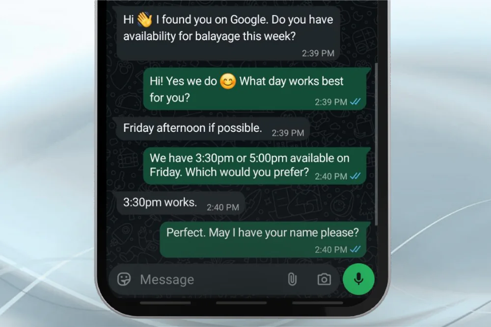 Instant WhatsApp Booking Integration